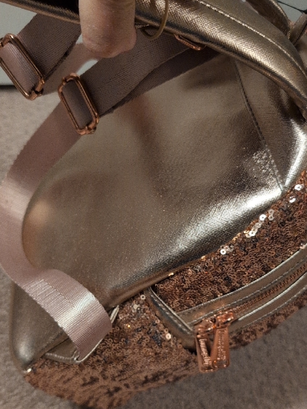 Loungefly Disney Parks Rose Gold Sequin Minnie Mouse Mini Backpack and Ears - Picture 4 of 9